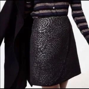 LOFT Ann Taylor Mini‎ Skirt Shimmer Splash Faux Wrap Skirt Size 10 Black